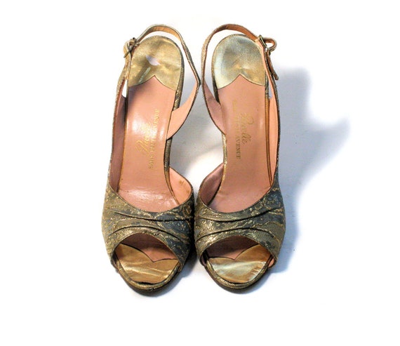 50s Saks 5th Ave Metallic Stilettos 8 or 8.5, Vin… - image 5