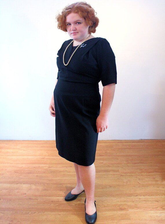 50s Black Cocktail Dress XL, Vintage Plus Size Cu… - image 4