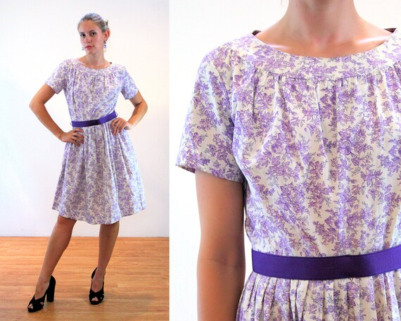 purple and white floral dress