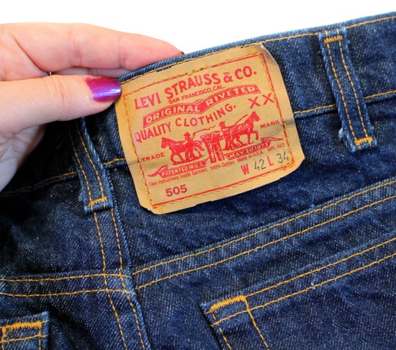 80s Levi's 505 Jeans 42 x 34, Vintage Dark Blue W… - image 6