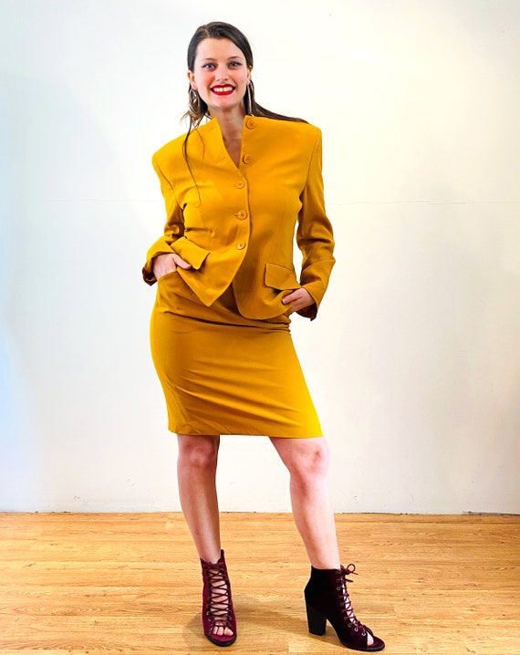 80s "Rena Rowan" Yellow Skirt M, Vintage Mustard … - image 6