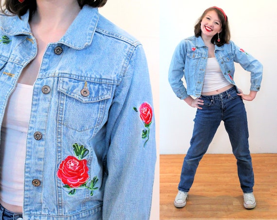 90s Embroidered Jean Jacket XXS Vintage 