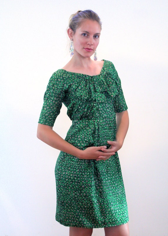 50s Green Silk Cocktail Dress M, Vintage "David L… - image 5