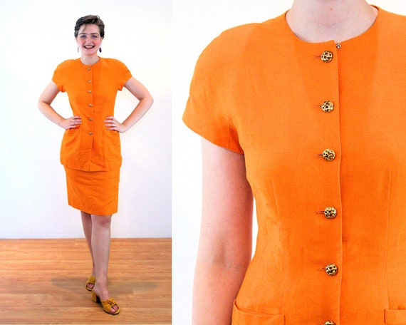 80s Nipon Orange Skirt Suit S, Bright Vintage Line