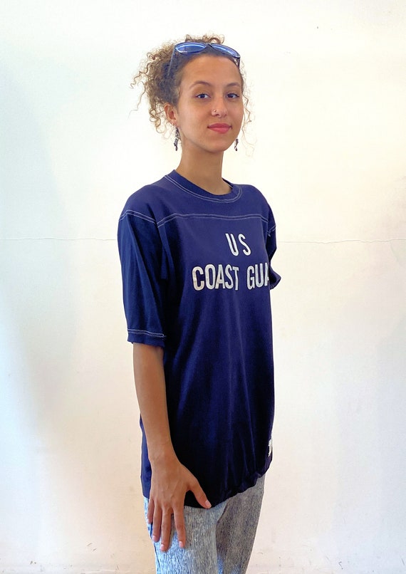 70s US Coast Guard T-Shirt M, Vintage Navy Blue W… - image 2