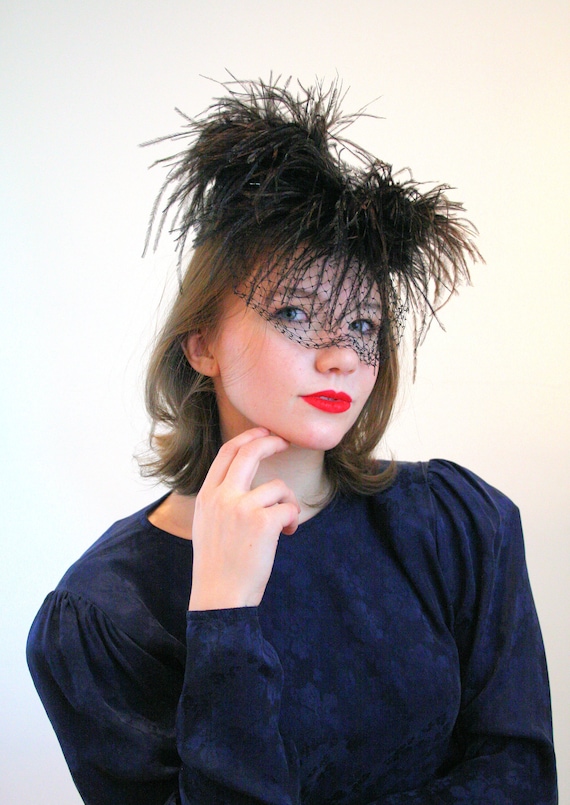 1940s Ostrich Feather Hat, Mr Henry Creations 40s