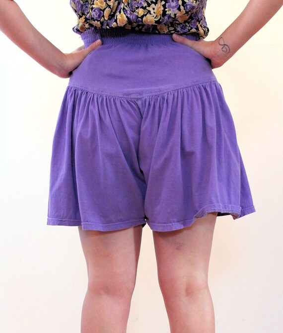 70s Paper Bag Waist Shorts M, Vintage Purple Cott… - image 3