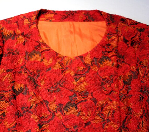 60s Red Tapestry Skirt Suit S, Vintage Orange Two… - image 6