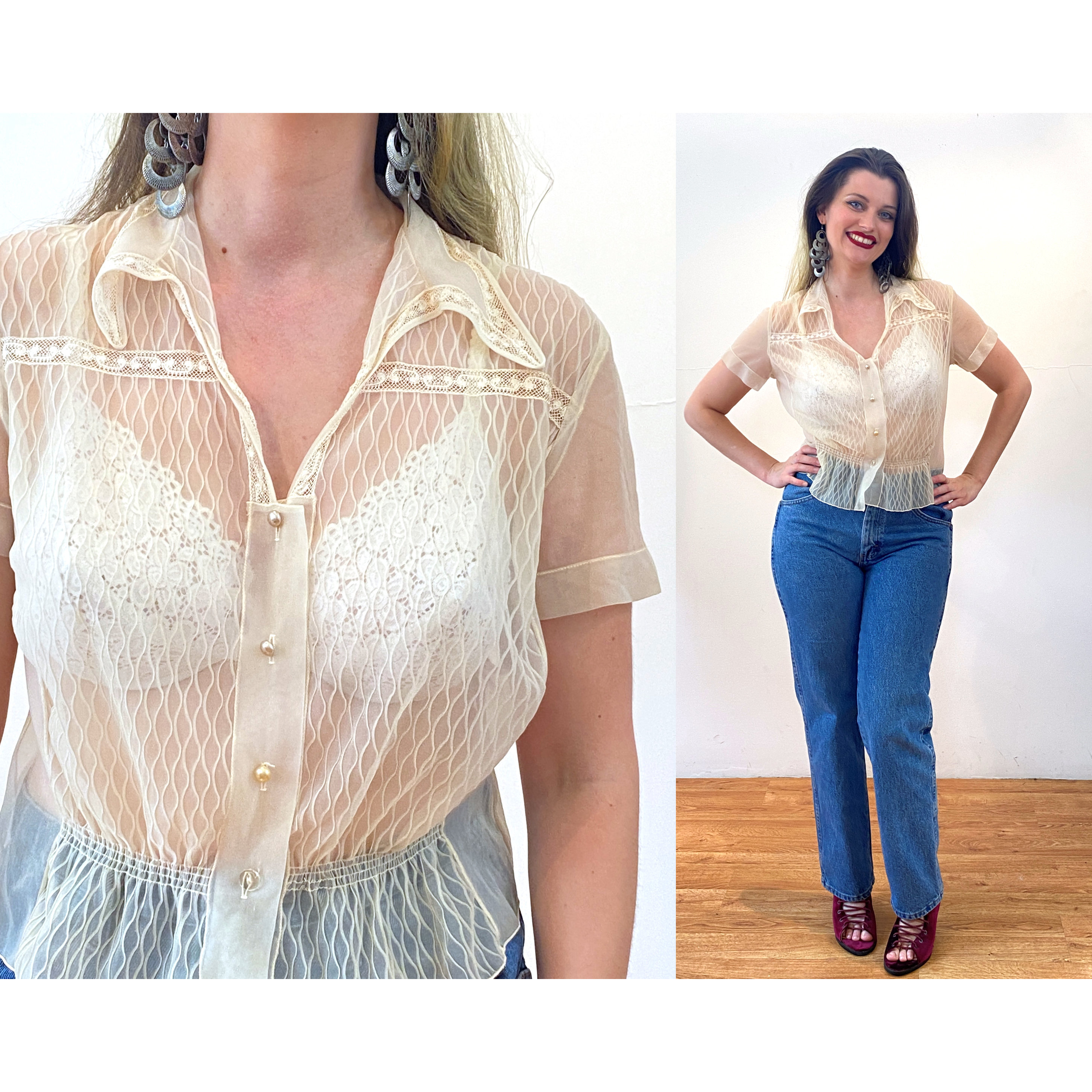 Sheer nylon shop tops for womens