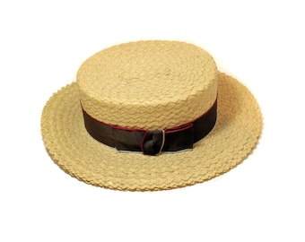 1920s Straw Boater Hat S XS, Vintage 20s "Adam" Dapper Menswear Antique Summer Hat, Small or Extra Small