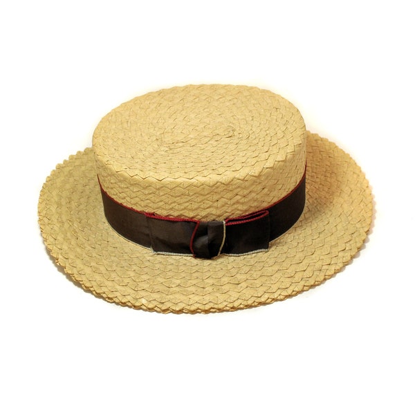 1920s Straw Boater Hat S XS, Vintage 20s "Adam" Dapper Menswear Antique Summer Hat, Small or Extra Small