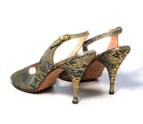 50s Saks 5th Ave Metallic Stilettos 8 or 8.5, Vin… - image 1