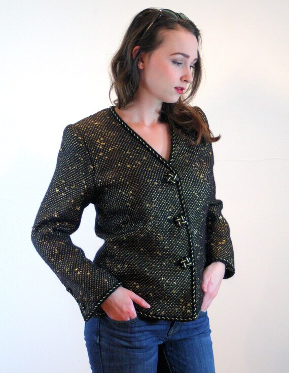 80s Black Gold Cardigan M Vintage Glam Metallic Lurex Soft Knit Elegant V Neck Formal Dressy Party Sweater Jacket Medium Etsy UK