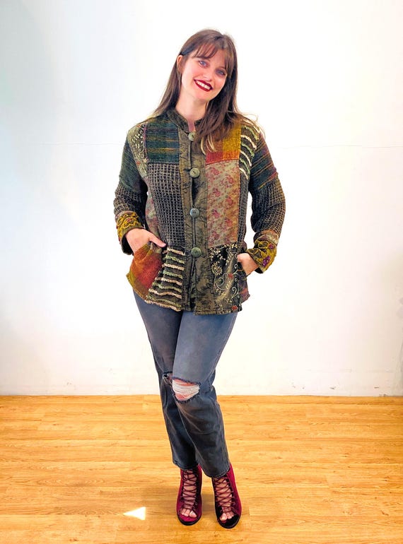 90s Chenille Patchwork Jacket S, Vintage "Flashba… - image 2