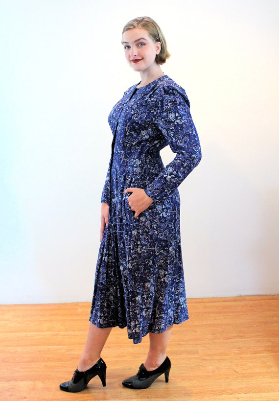 80s "Karin Stevens" Paisley Dress M, Vintage Navy… - image 4