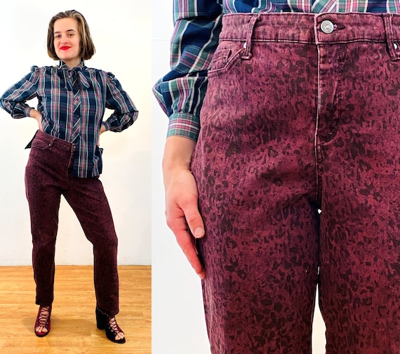 vintage セットアップ　バーガンディ Y2K Red Leopard Print Gloria Vanderbilt Jeans 34 X 28