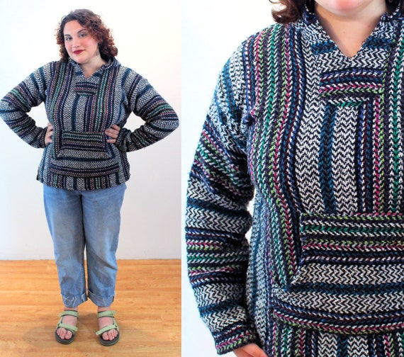 90s Plus Size Baja Hoodie L XL Vintage Gray Rainbow Striped baja Joe Woven Unisex Mexican Drug Rug Beach Sweatshirt Extra Large Etsy Finland