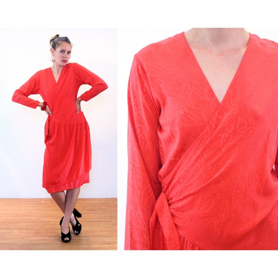 Robe portefeuille des ann es 70 S M vintage Coral Paisley