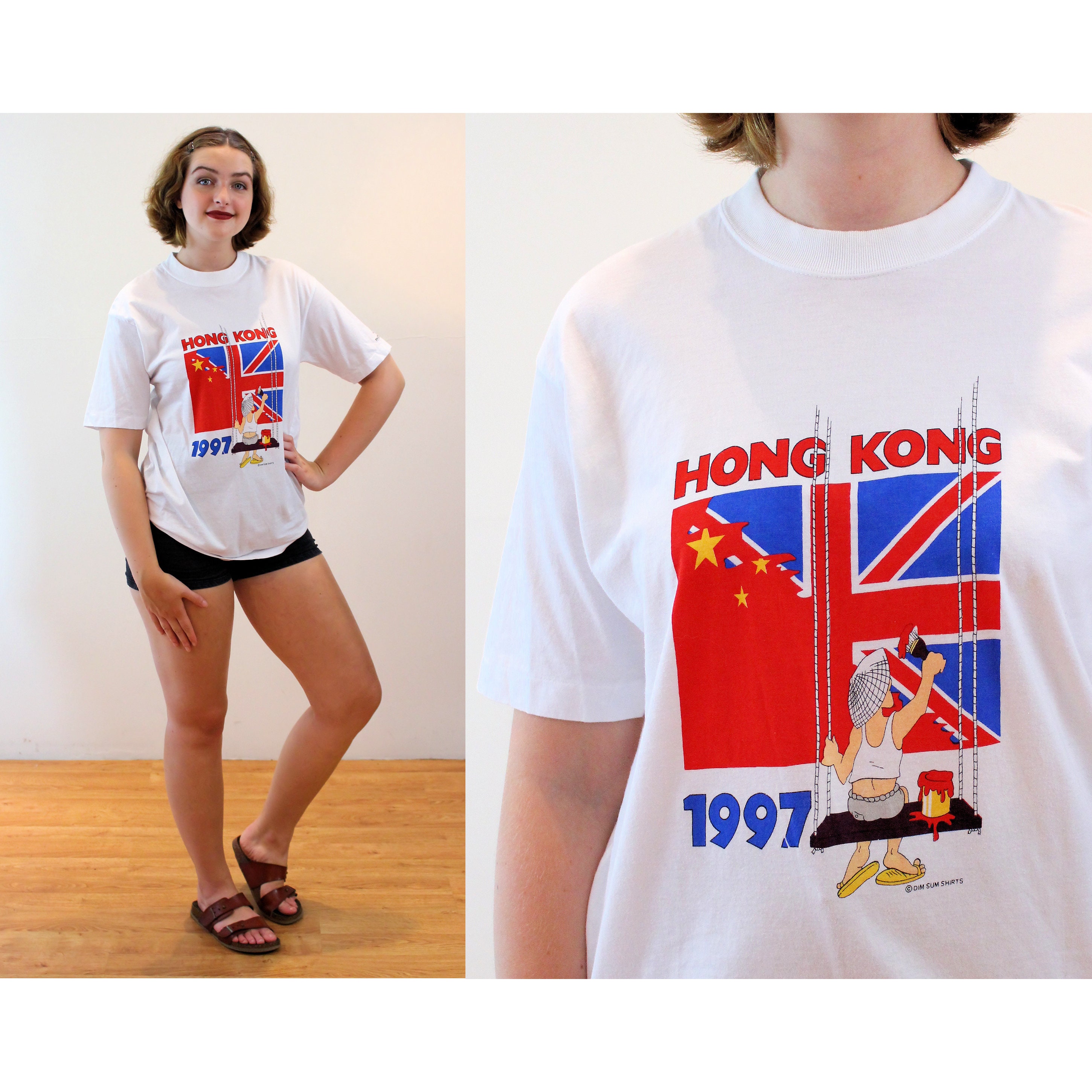 90s Hong Kong T-shirt M L, Vintage 1997 