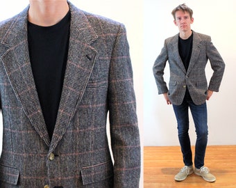 80s Evan Picone Wool Jacket 39R M L, Vintage Gray Glen Plaid Unworn Macy's Soft Preppy Menswear Blazer, Men's Medium or Women's Large