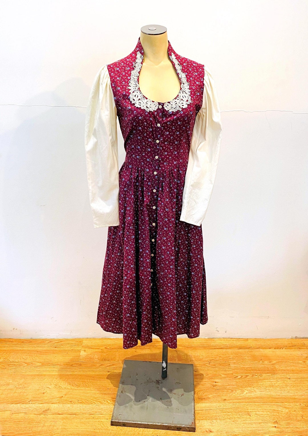 70s Gunne Sax Prairie Dress XS S, Vintage Burgundy Red Calico Floral ...