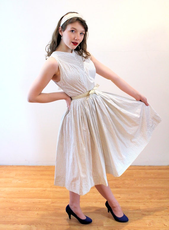 40s "Minx Modes" Cotton Dress XS, Vintage White D… - image 2