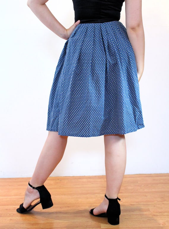 60s Bonwit Teller Cotton Skirt S, Vintage Blue Di… - image 3