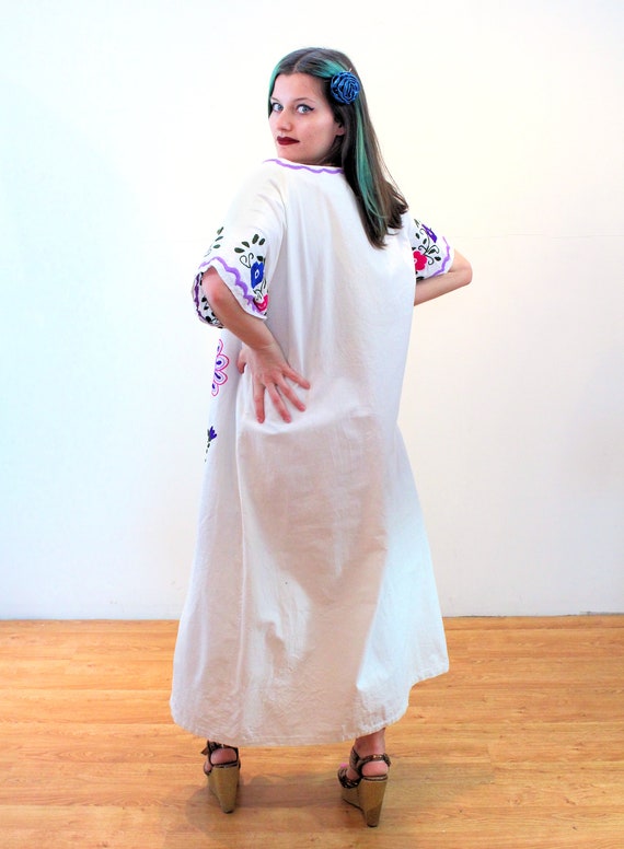 70s Embroidered Birds Mexican Dress M L XL, Vinta… - image 3
