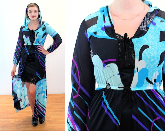 70s Mod Hooded Cloak S, Vintage Swimwear Coverup E