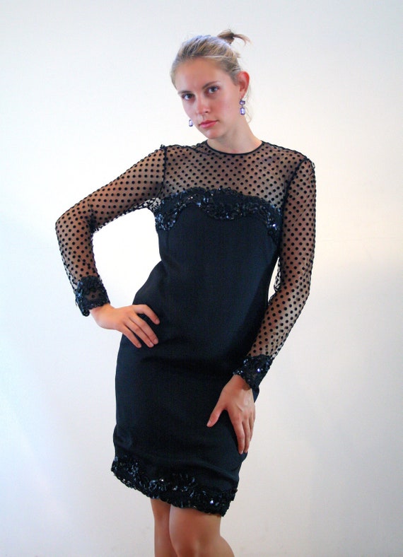 80s NOS Designer Party Dress S, Vintage Black Lac… - image 5