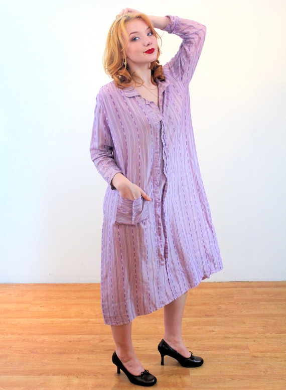 1920s Day Dress S M, Vintage Purple Striped Rare … - image 2