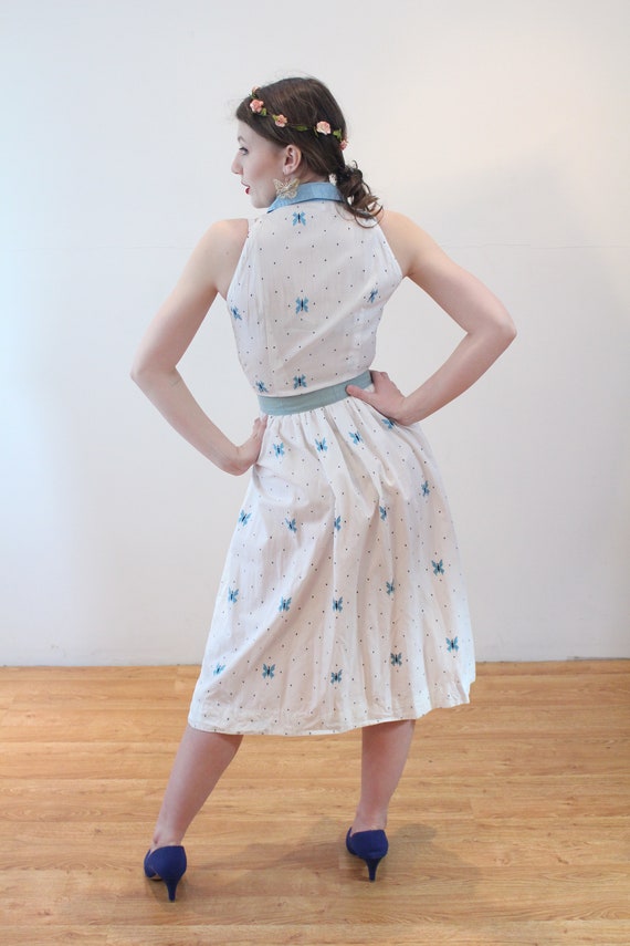 50s Embroidered Butterfly Dress XS, Vintage White… - image 3