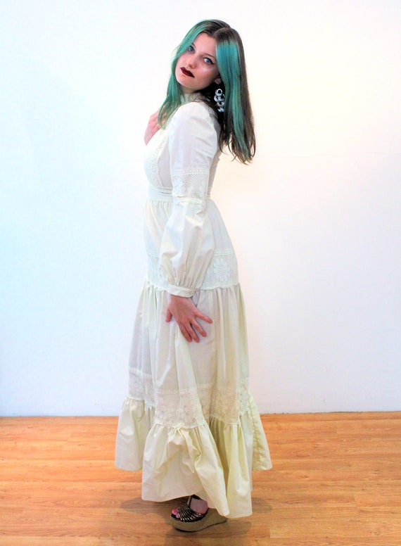 70s Gunne Sax Prairie Dress S M, Vintage Cream Cr… - image 5