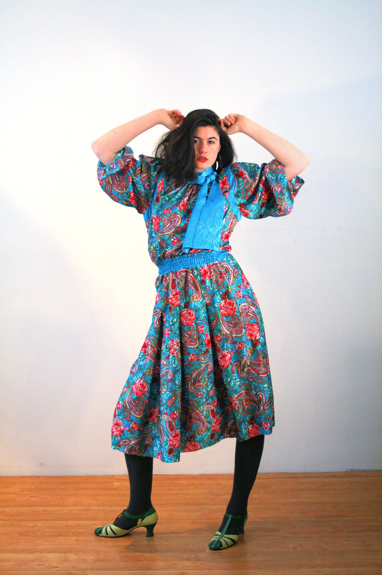 80s Diane Freis Dress M Colorful 