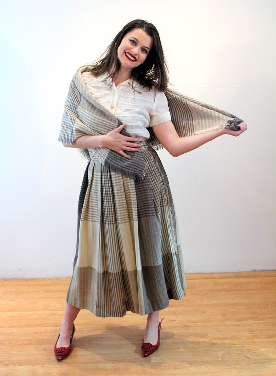 80s Liz Claiborne Skirt & Shawl M, Vintage Tan Br… - image 1