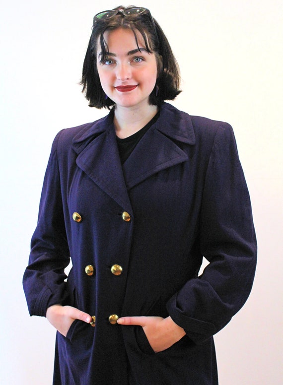 40s Double Breasted Trench Coat M, Vintage Navy B… - image 5