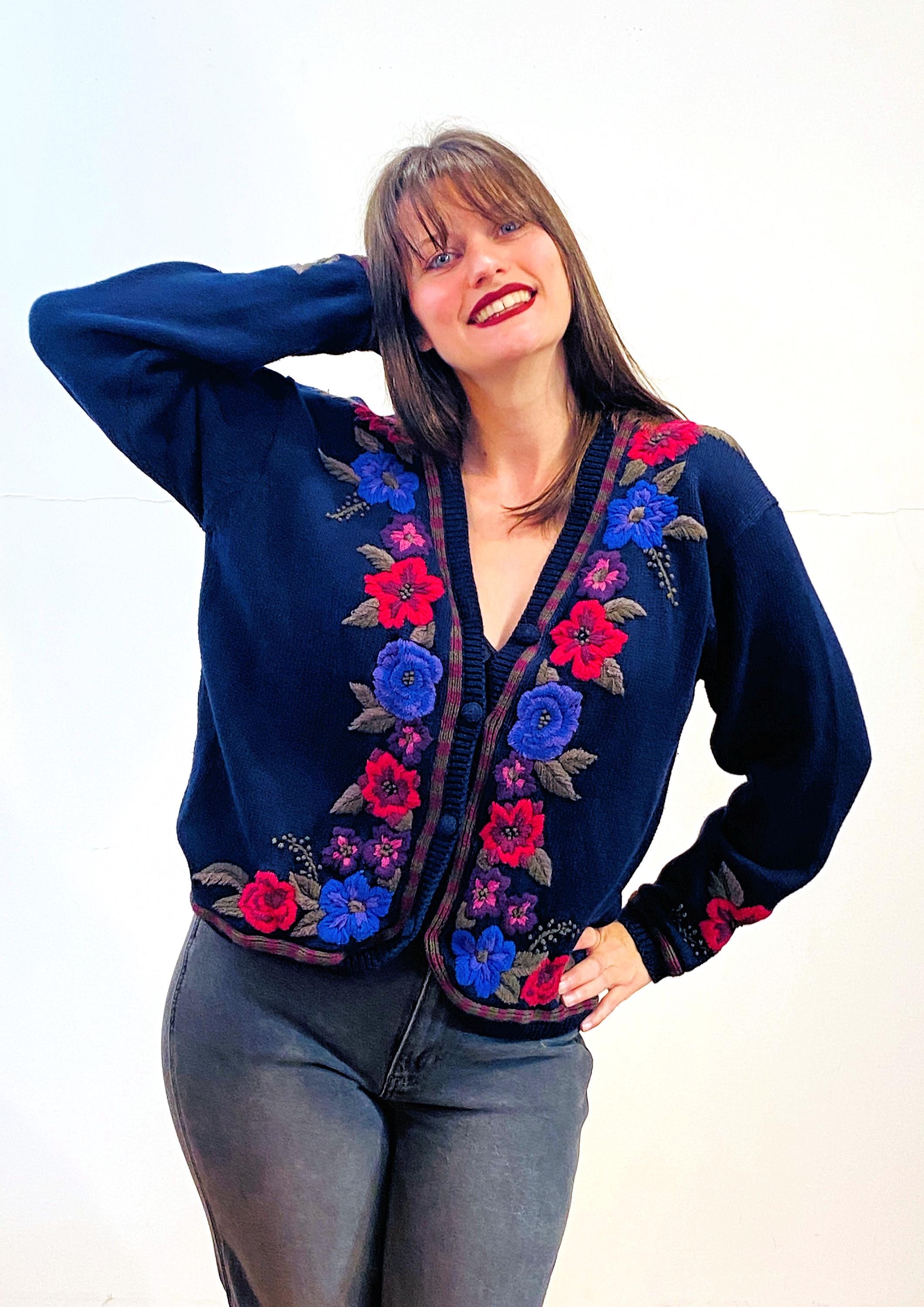 80s Embroidered Cardigan - Etsy 80s Embroidered Cardigan - Etsy