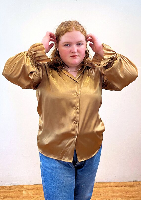gold satin button up