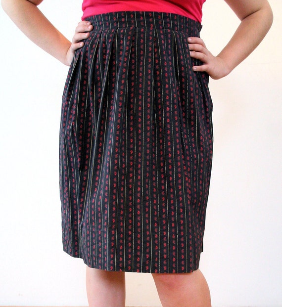 50s Paisley Striped Skirt L XL, Vintage Black Red… - image 5