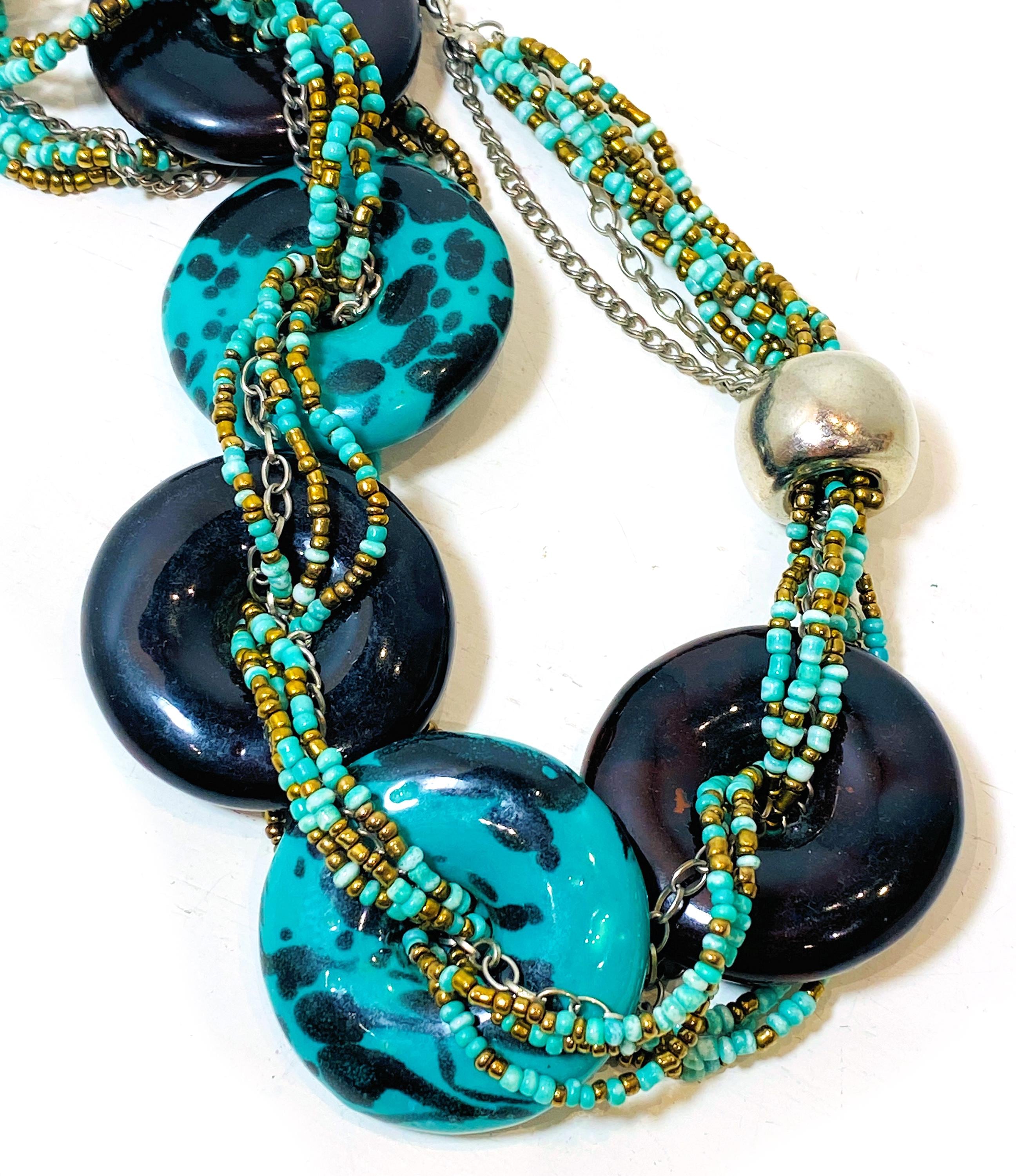 Vintage CHICO's 5 Strand Glass & Lucite Artisan Beaded Necklace