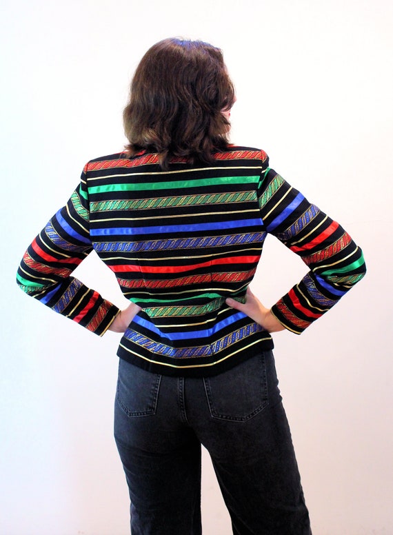 80s Metallic Rainbow Stripe Jacket M, Vintage Dea… - image 3