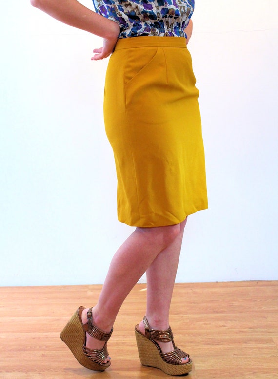 80s "Rena Rowan" Yellow Skirt M, Vintage Mustard … - image 2