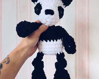 Crochet Panda, Soft Amigurumi Plush Toy in Chenille Yarn for Baby