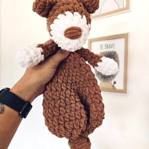 Crochet teddy bear lovey - handmade baby plush - soft chenille comforter - newborn gift - sensory toy for baby