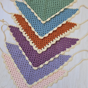 Crochet triangle bandana - handmade cotton headscarf image 1