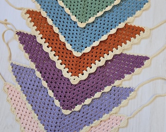 Crochet triangle bandana - handmade cotton headscarf