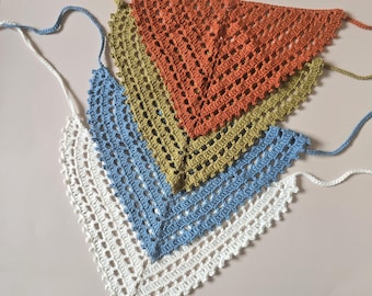 Crochet triangle bandana - handmade cotton headscarf