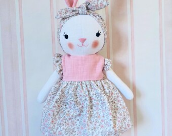 Floral Linen Rabbit Doll, 51cm Soft Cuddly Toy for Children