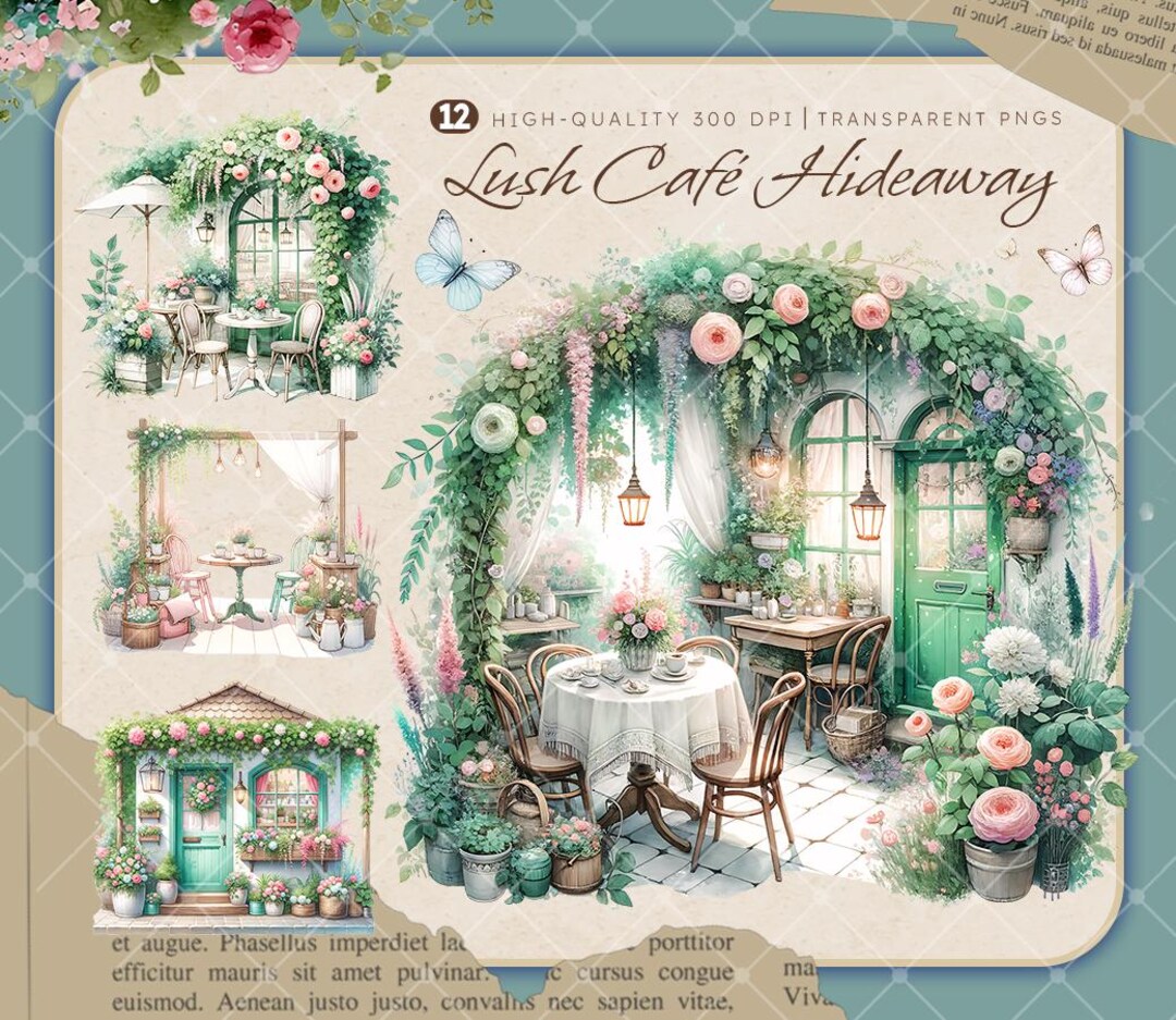 Cottagecore Cafe Clipart Bundle: Watercolor Florals, Rustic Decor (PNG ...