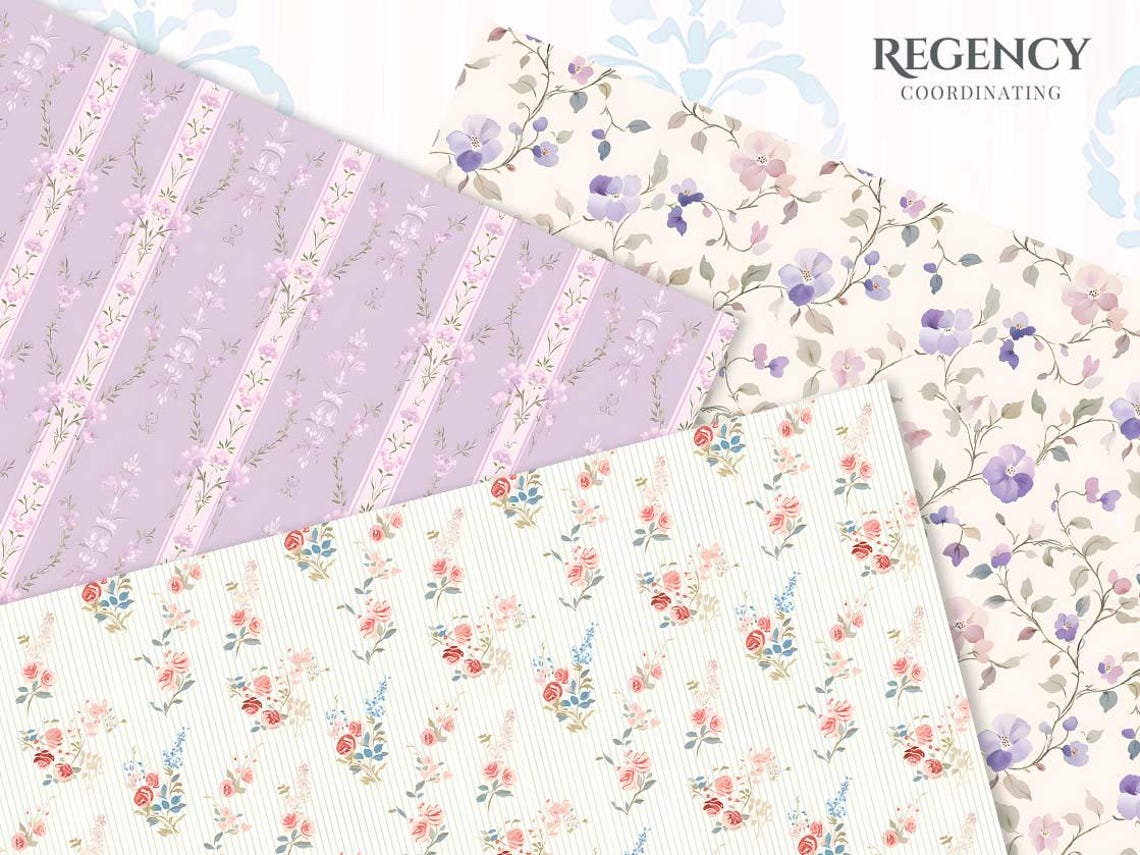 Regency Paper Regency Floral Digital Paper, Pastel Vintage Pattern, Seamless English ...